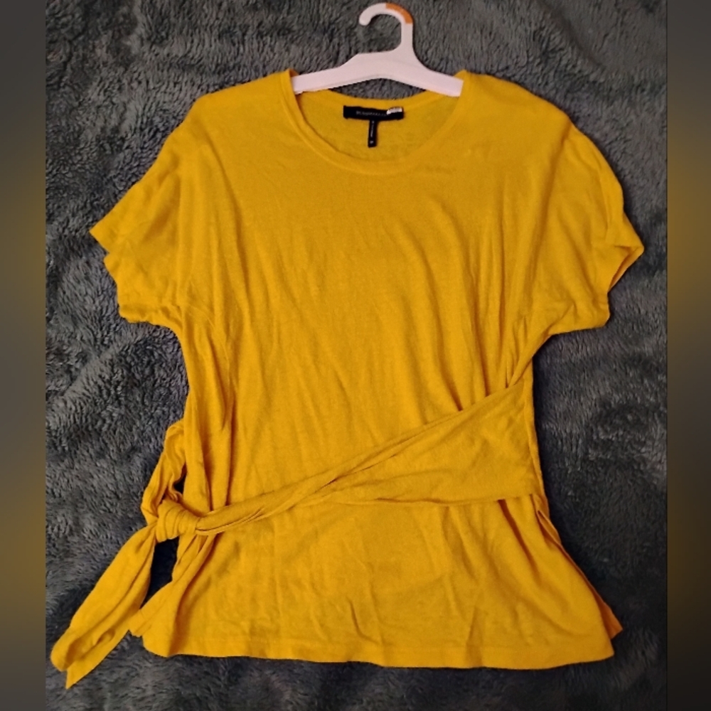 BCBGMAXAZRIA Yellow Tie Waist Linen Top Shirt Women's Size XS